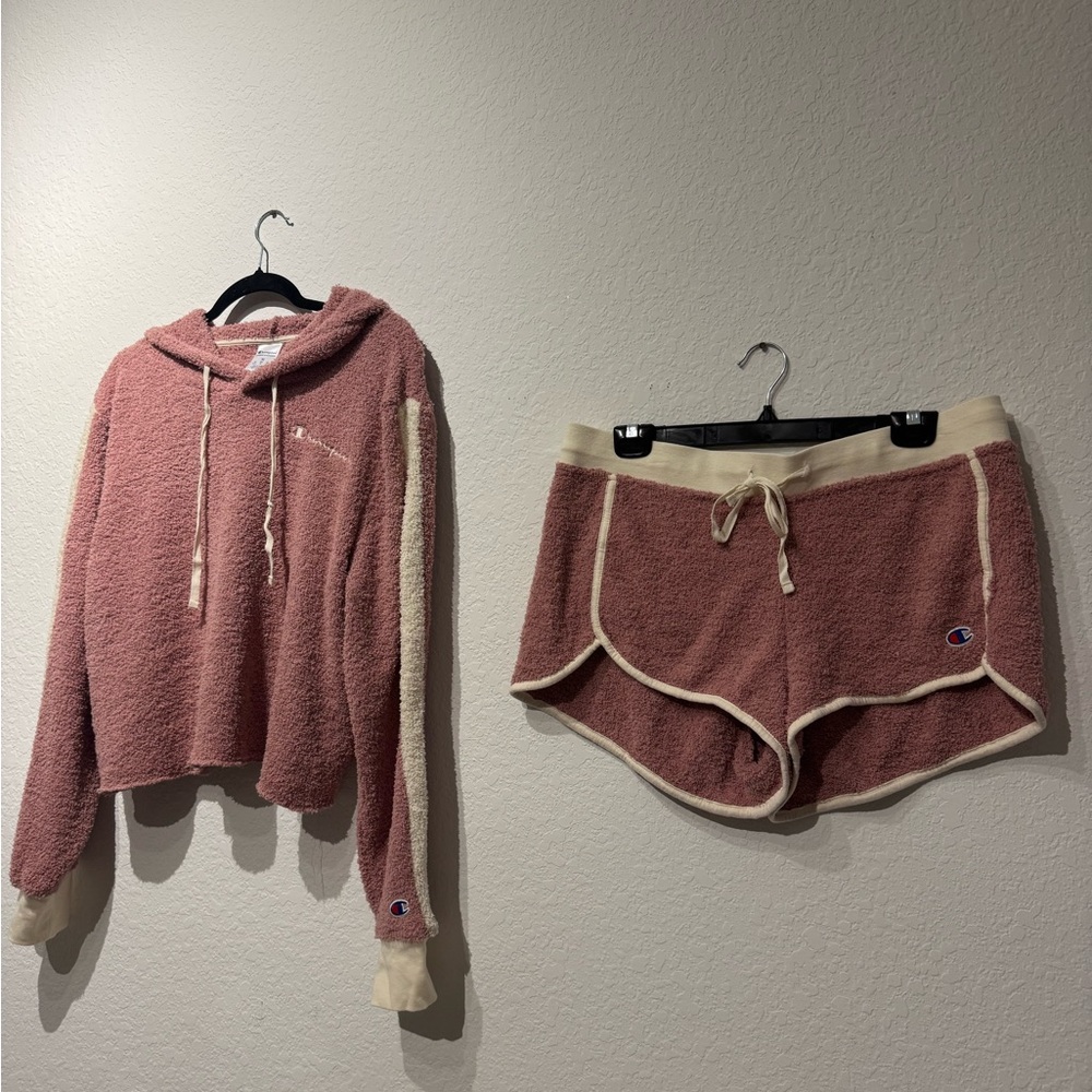 Champion Pink and Cream Hoodie and Shorts Set